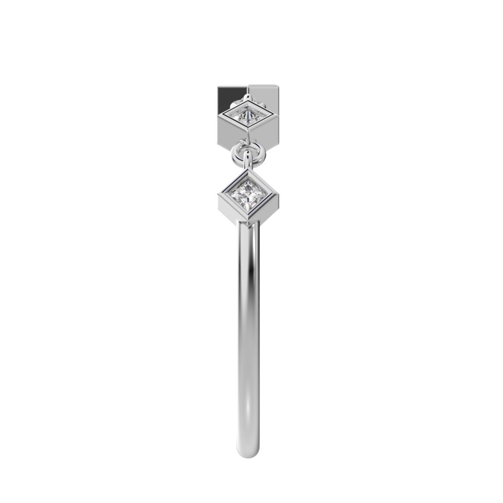 0.075Ct Princess Cut Moissanite Minimalist square art deco bezel half eternity Stackable 14K / 18K Solid White Gold everyday wedding band