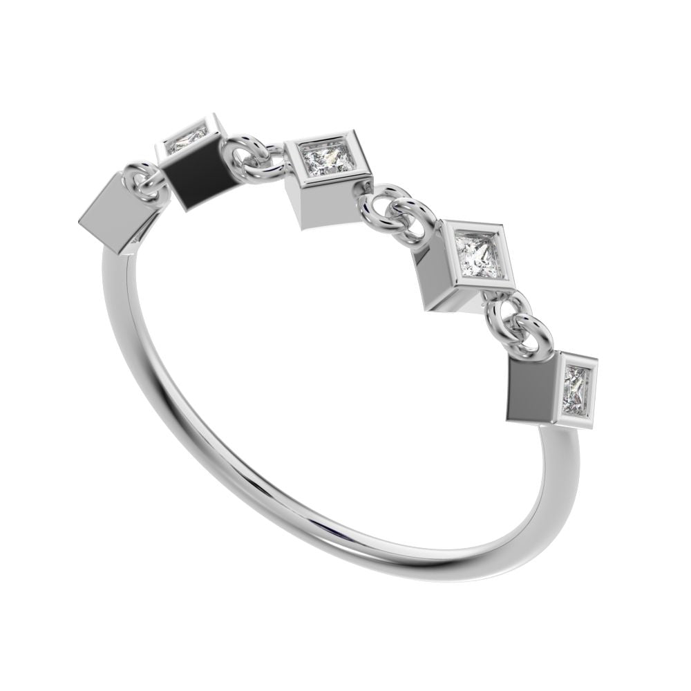 0.075Ct Princess Cut Simulated Clear Diamond square art deco bezel half eternity Stackable 14K / 18K Solid White Gold everyday wedding band