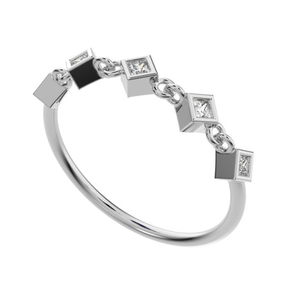 0.075Ct Princess Cut Moissanite Minimalist square art deco bezel half eternity Stackable 14K / 18K Solid White Gold everyday wedding band