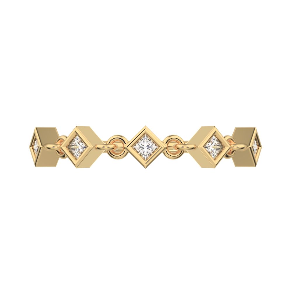0.075Ct Princess Cut Simulated Clear Diamond square art deco half eternity Stackable 14K / 18K Solid Yellow Gold everyday wedding band