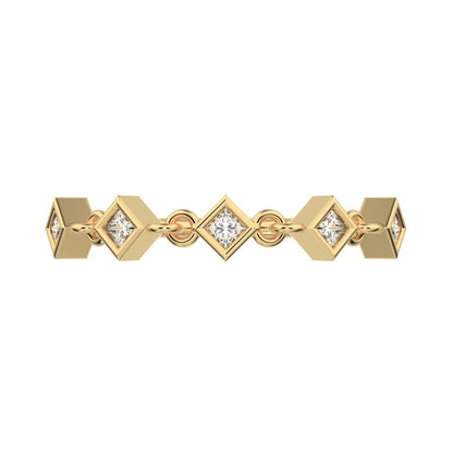 0.075Ct Princess Cut Simulated Clear Diamond square art deco half eternity Stackable 14K / 18K Solid Yellow Gold everyday wedding band
