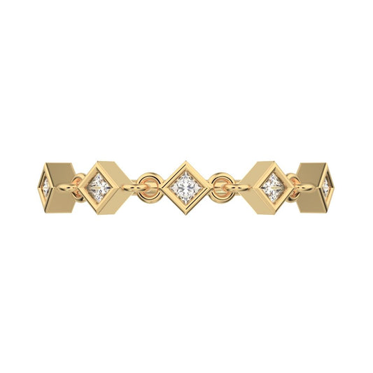 0.075Ct Princess Cut Simulated Clear Diamond square art deco half eternity Stackable 14K / 18K Solid Yellow Gold everyday wedding band