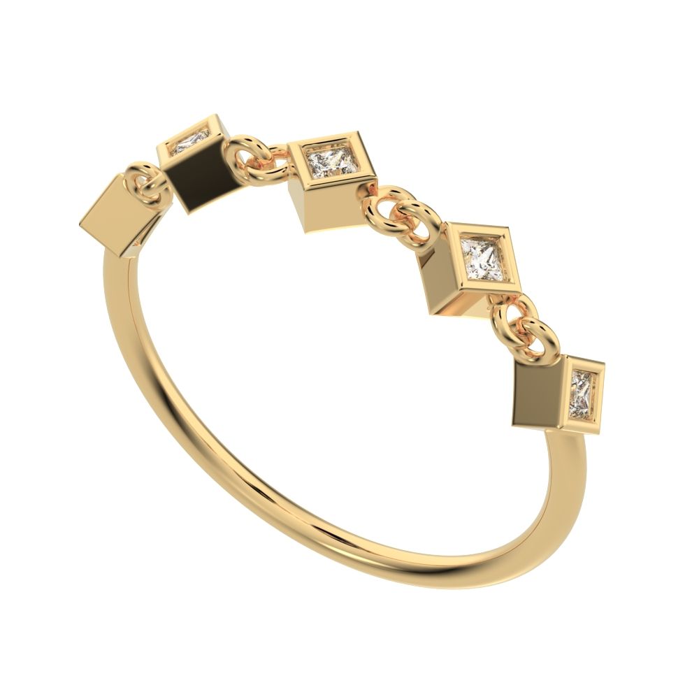 0.075Ct Princess Cut Simulated Clear Diamond square art deco half eternity Stackable 14K / 18K Solid Yellow Gold everyday wedding band