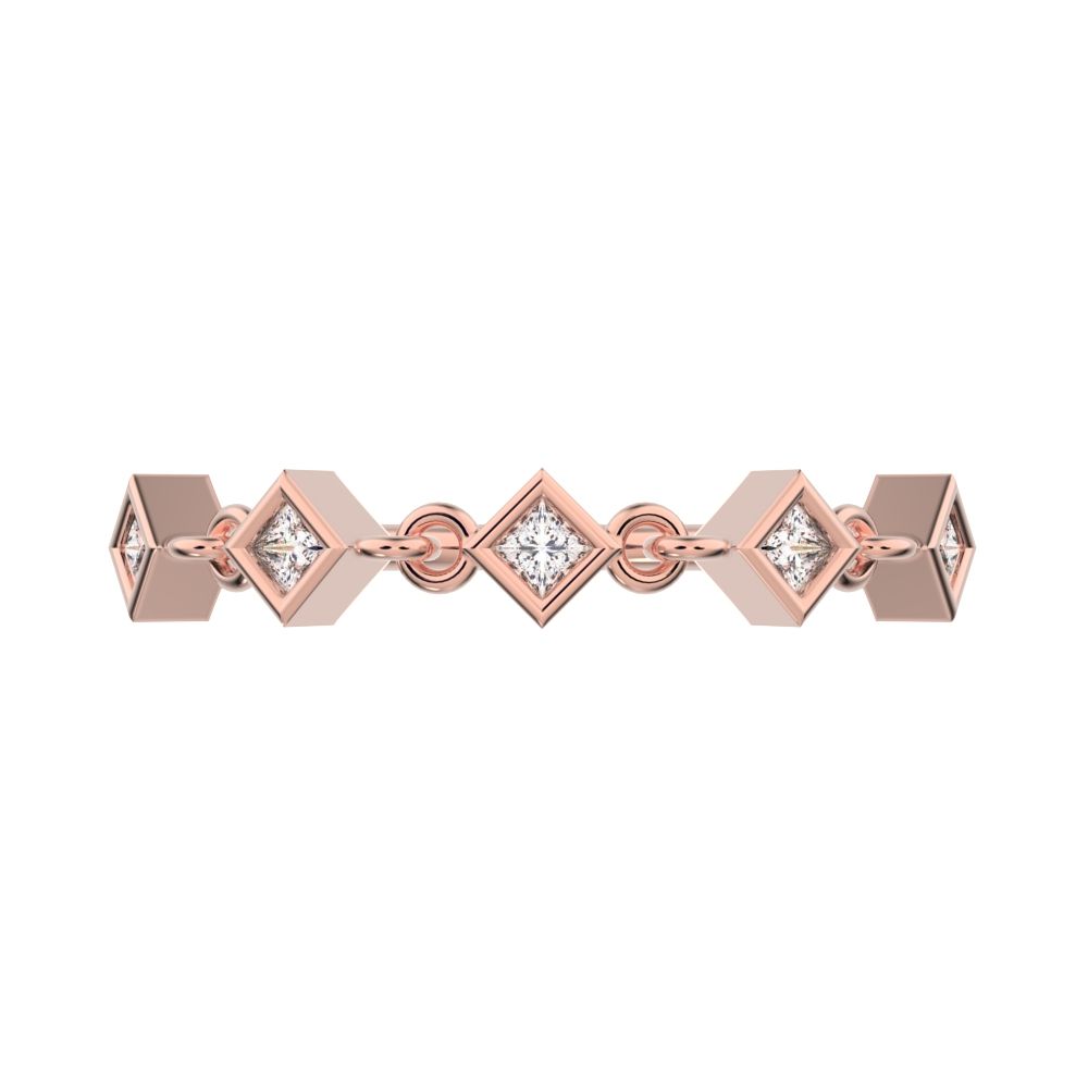 0.075Ct Princess Cut Simulated Clear Diamond square art deco bezel half eternity Stackable 14K / 18K Solid Rose Gold everyday wedding band