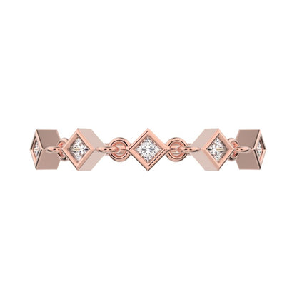 0.075Ct Princess Cut Simulated Clear Diamond square art deco bezel half eternity Stackable 14K / 18K Solid Rose Gold everyday wedding band