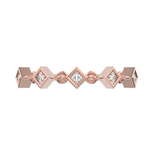 0.075Ct Princess Cut Simulated Clear Diamond square art deco bezel half eternity Stackable 14K / 18K Solid Rose Gold everyday wedding band
