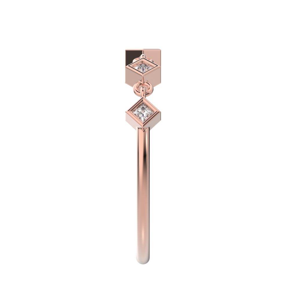 0.075Ct Princess Cut Simulated Clear Diamond square art deco bezel half eternity Stackable 14K / 18K Solid Rose Gold everyday wedding band
