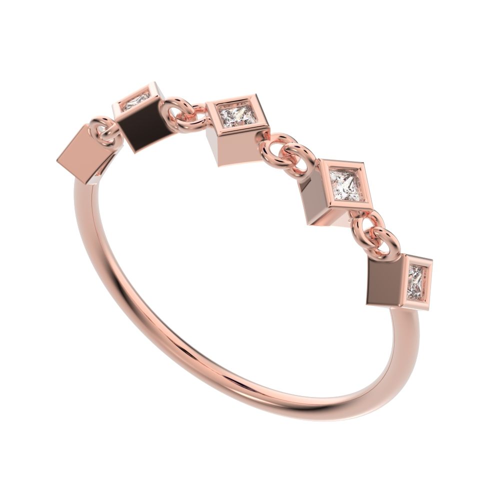0.075Ct Princess Cut Simulated Clear Diamond square art deco bezel half eternity Stackable 14K / 18K Solid Rose Gold everyday wedding band