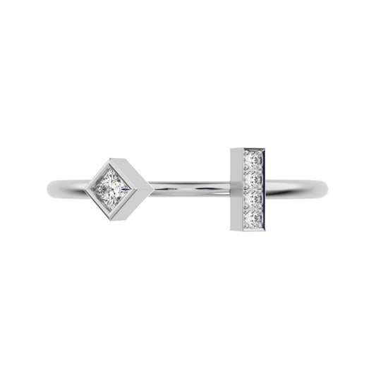 0.09 ct Princess Cut Moissanite dainty Minimalist adjustable square Toi et Moi Stackable 14K / 18K Solid White Gold everyday wedding band