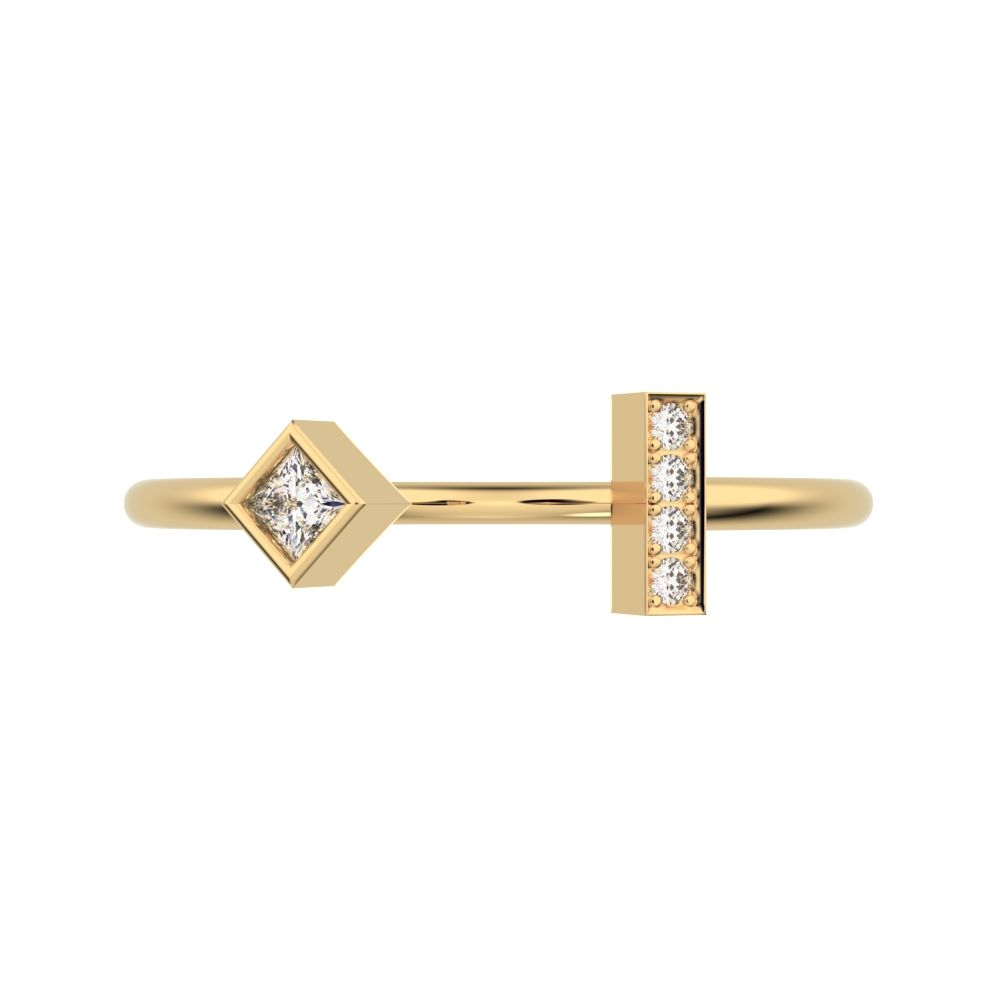 0.09Ct Princess Cut Simulated Clear Diamond Minimalist square Toi et Moi Stackable 14K / 18K Solid Yellow Gold everyday wedding band