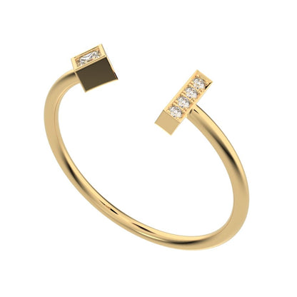 0.09 ct Princess Cut Moissanite dainty Minimalist adjustable square Toi et Moi Stackable 14K / 18K Solid Yellow Gold everyday wedding band