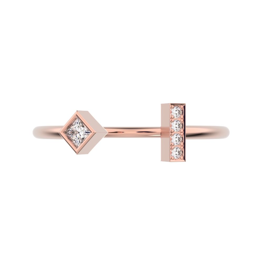 0.09Ct Princess Cut Simulated Clear Diamond Minimalist square Toi et Moi Stackable 14K / 18K Solid Rose Gold everyday wedding band
