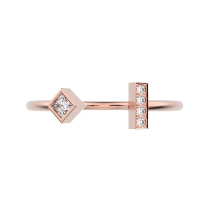 0.09Ct Princess Cut Simulated Clear Diamond Minimalist square Toi et Moi Stackable 14K / 18K Solid Rose Gold everyday wedding band