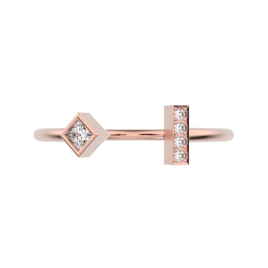 0.09Ct Princess Cut Simulated Clear Diamond Minimalist square Toi et Moi Stackable 14K / 18K Solid Rose Gold everyday wedding band