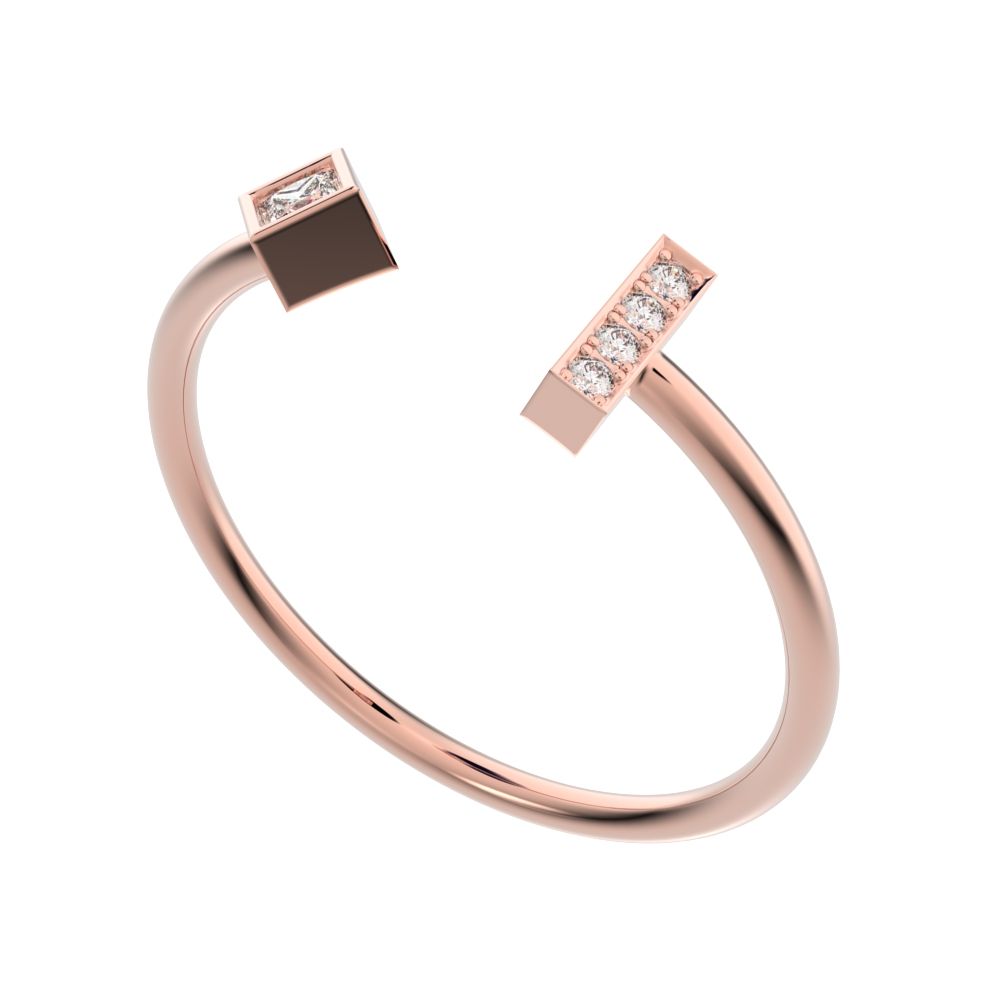 0.09 ct Princess Cut Moissanite dainty Minimalist adjustable square Toi et Moi Stackable 14K / 18K Solid Rose Gold everyday wedding band