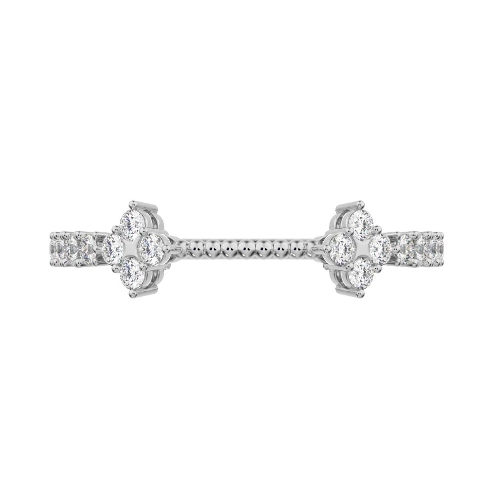 0.27 ct Round Cut Simulated Clear Diamond dainty adjustable cluster Toi et Moi Stackable 14K / 18K Solid White Gold everyday wedding band