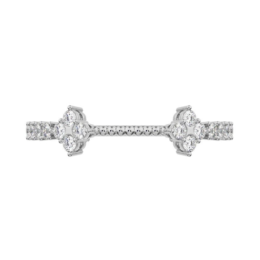 0.27Ct Round Cut Moissanite Minimalist adjustable cluster Toi et Moi Stackable milgrain 14K / 18K Solid White Gold everyday wedding band