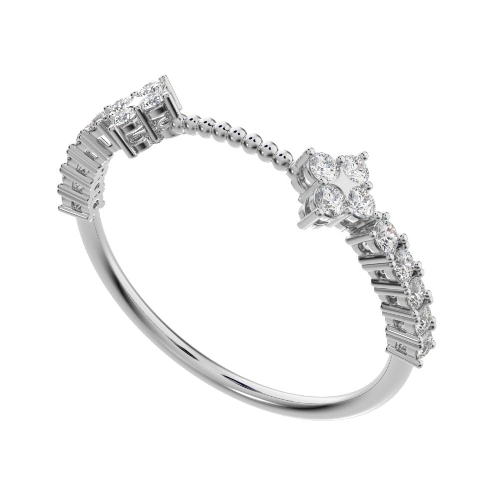 0.27 ct Round Cut Simulated Clear Diamond dainty adjustable cluster Toi et Moi Stackable 14K / 18K Solid White Gold everyday wedding band