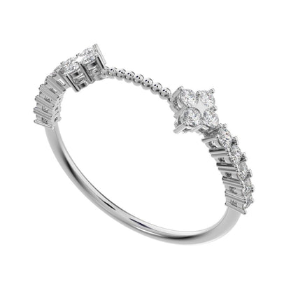 0.27 ct Round Cut Simulated Clear Diamond dainty adjustable cluster Toi et Moi Stackable 14K / 18K Solid White Gold everyday wedding band