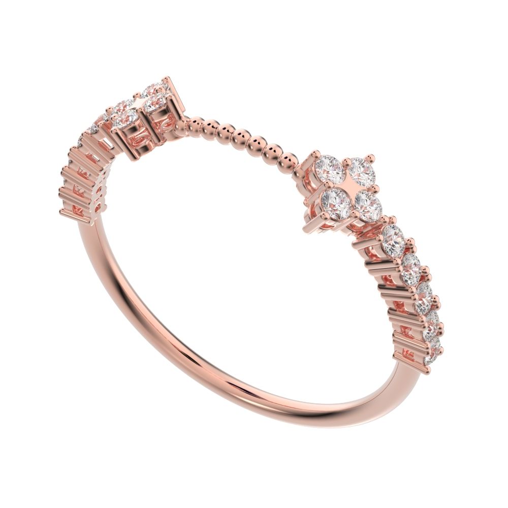 0.27Ct Round Cut Moissanite Minimalist adjustable cluster Toi et Moi Stackable milgrain 14K / 18K Solid Rose Gold everyday wedding band