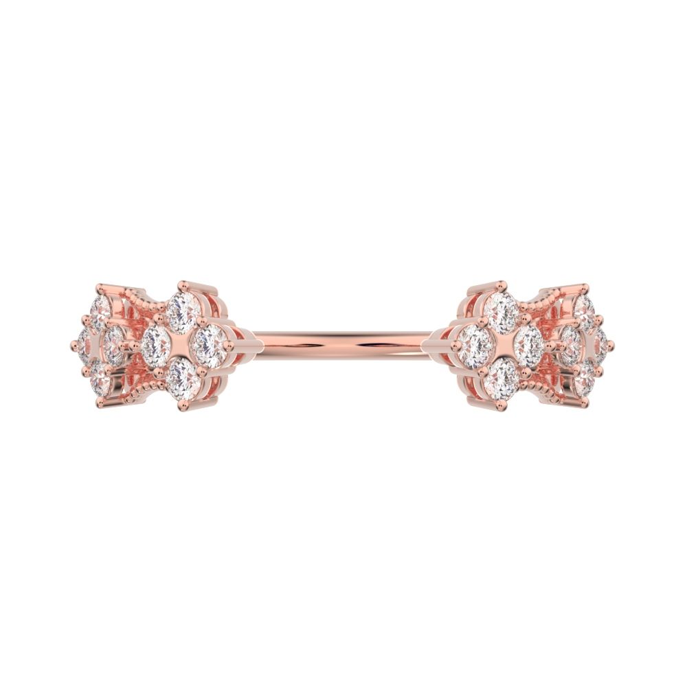 0.24Ct Round Cut Moissanite dainty Minimalist adjustable cluster Toi et Moi Stackable light 14K / 18K Solid Rose Gold everyday wedding band
