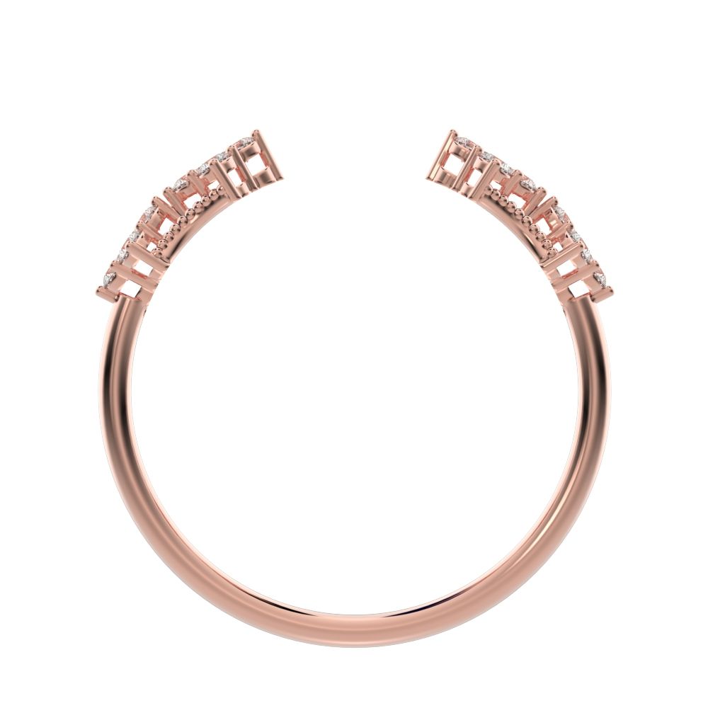 0.24Ct Round Cut Moissanite dainty Minimalist adjustable cluster Toi et Moi Stackable light 14K / 18K Solid Rose Gold everyday wedding band
