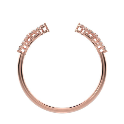 0.24Ct Round Cut Moissanite dainty Minimalist adjustable cluster Toi et Moi Stackable light 14K / 18K Solid Rose Gold everyday wedding band
