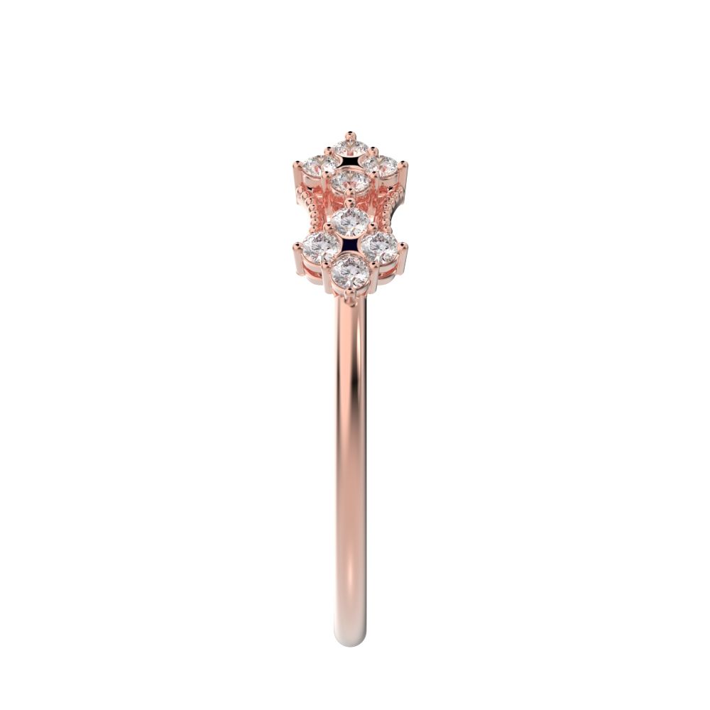 0.24Ct Round Cut Moissanite dainty Minimalist adjustable cluster Toi et Moi Stackable light 14K / 18K Solid Rose Gold everyday wedding band
