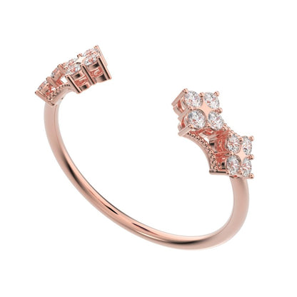 0.24Ct Round Cut Moissanite dainty Minimalist adjustable cluster Toi et Moi Stackable light 14K / 18K Solid Rose Gold everyday wedding band