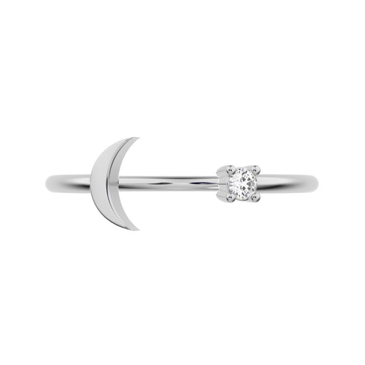 0.03Ct Round Cut Simulated Clear Diamond adjustable half moon sun Toi et Moi Stackable 14K / 18K Solid White Gold everyday wedding band