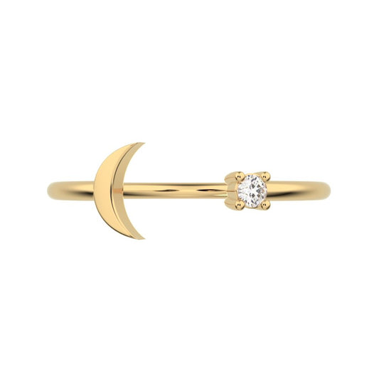 0.03Ct Round Cut Moissanite Minimalist adjustable half moon sun Toi et Moi Stackable 14K / 18K Solid Yellow Gold everyday wedding band