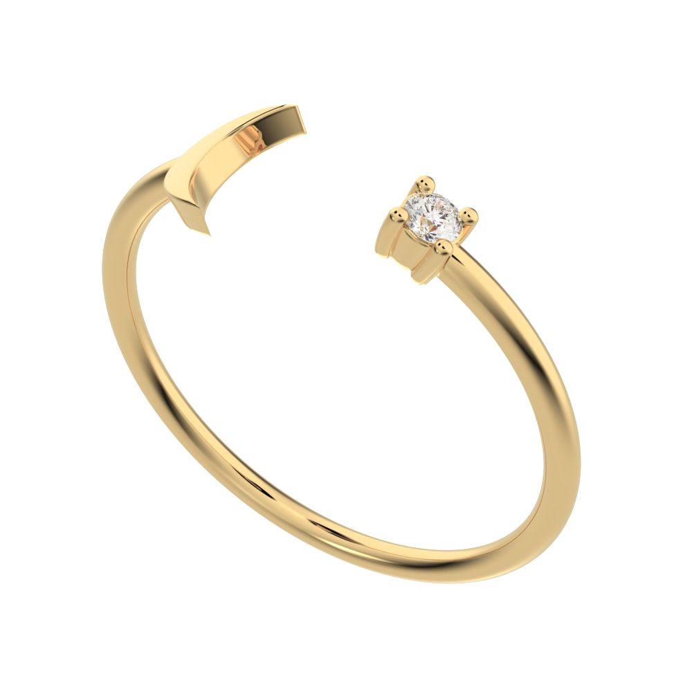 0.03Ct Round Cut Simulated Clear Diamond adjustable half moon sun Toi et Moi Stackable 14K / 18K Solid Yellow Gold everyday wedding band