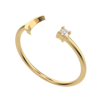 0.03Ct Round Cut Simulated Clear Diamond adjustable half moon sun Toi et Moi Stackable 14K / 18K Solid Yellow Gold everyday wedding band