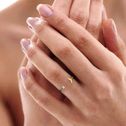 0.03Ct Round Cut Moissanite Minimalist adjustable half moon sun Toi et Moi Stackable 14K / 18K Solid Yellow Gold everyday wedding band