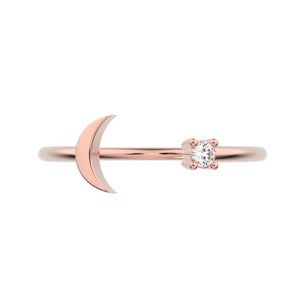 0.03Ct Round Cut Moissanite dainty Minimalist adjustable half moon sun Toi et Moi Stackable 14K / 18K Solid Rose Gold everyday wedding band