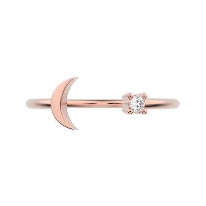 0.03Ct Round Cut Moissanite dainty Minimalist adjustable half moon sun Toi et Moi Stackable 14K / 18K Solid Rose Gold everyday wedding band