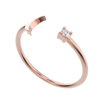 0.03Ct Round Cut Simulated Clear Diamond adjustable half moon sun Toi et Moi Stackable 14K / 18K Solid Rose Gold everyday wedding band
