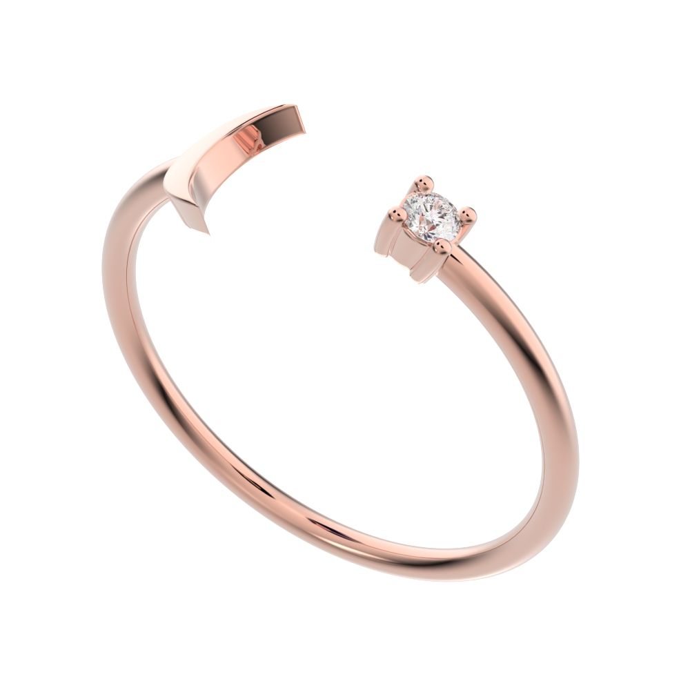 0.03Ct Round Cut Moissanite dainty Minimalist adjustable half moon sun Toi et Moi Stackable 14K / 18K Solid Rose Gold everyday wedding band