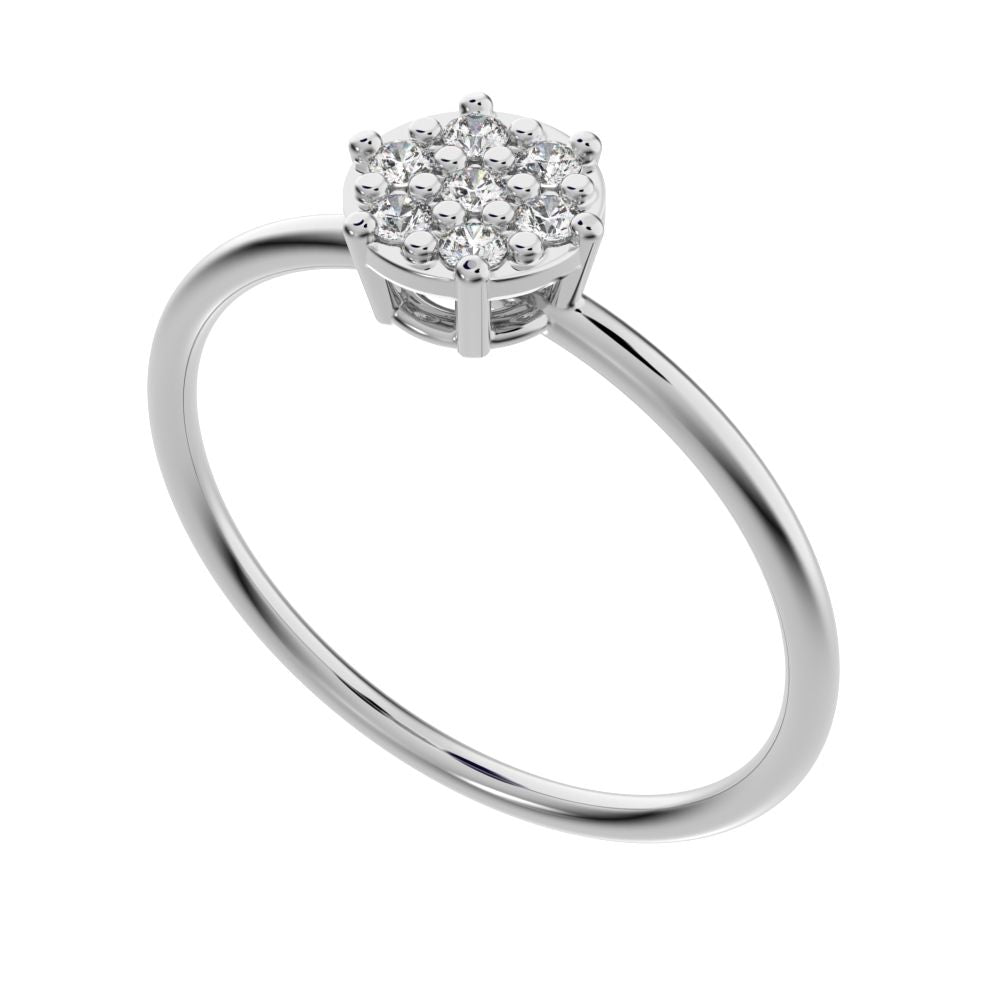 0.105 ct Round Cut Simulated Clear Diamond dainty Minimalist cluster Stackable hexagon light 14K / 18K Solid White Gold everyday ring