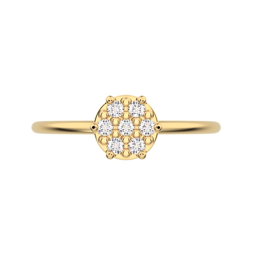 0.105 ct Round Cut Simulated Clear Diamond dainty Minimalist cluster Stackable hexagon light 14K / 18K Solid Yellow Gold everyday ring