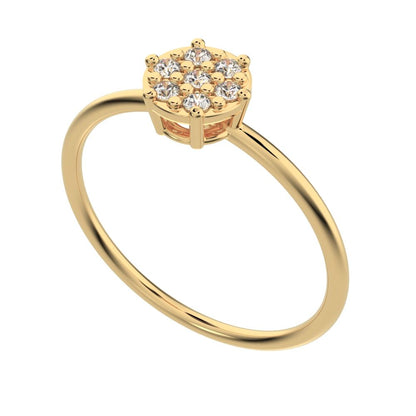 0.105 ct Round Cut Simulated Clear Diamond dainty Minimalist cluster Stackable hexagon light 14K / 18K Solid Yellow Gold everyday ring