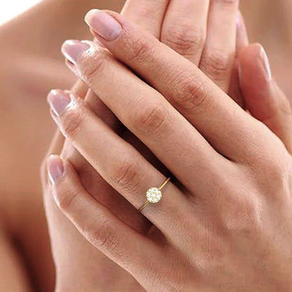 0.105 ct Round Cut Moissanite dainty Minimalist cluster Stackable hexagon light 14K / 18K Solid Yellow Gold everyday ring