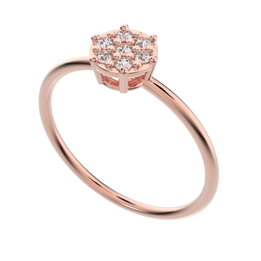 0.105 ct Round Cut Moissanite dainty Minimalist cluster Stackable hexagon light 14K / 18K Solid Rose Gold everyday ring