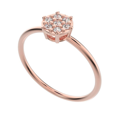 0.105 ct Round Cut Moissanite dainty Minimalist cluster Stackable hexagon light 14K / 18K Solid Rose Gold everyday ring