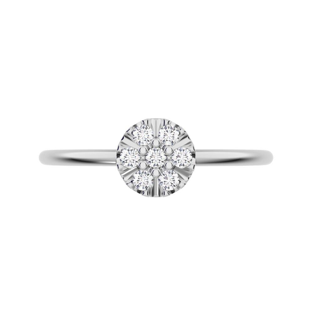 0.105 ct Round Cut Simulated Clear Diamond dainty Minimalist cluster Stackable circle light 14K / 18K Solid White Gold everyday ring