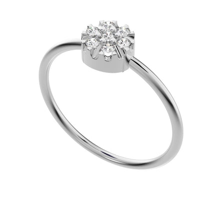 0.105 ct Round Cut Simulated Clear Diamond dainty Minimalist cluster Stackable circle light 14K / 18K Solid White Gold everyday ring