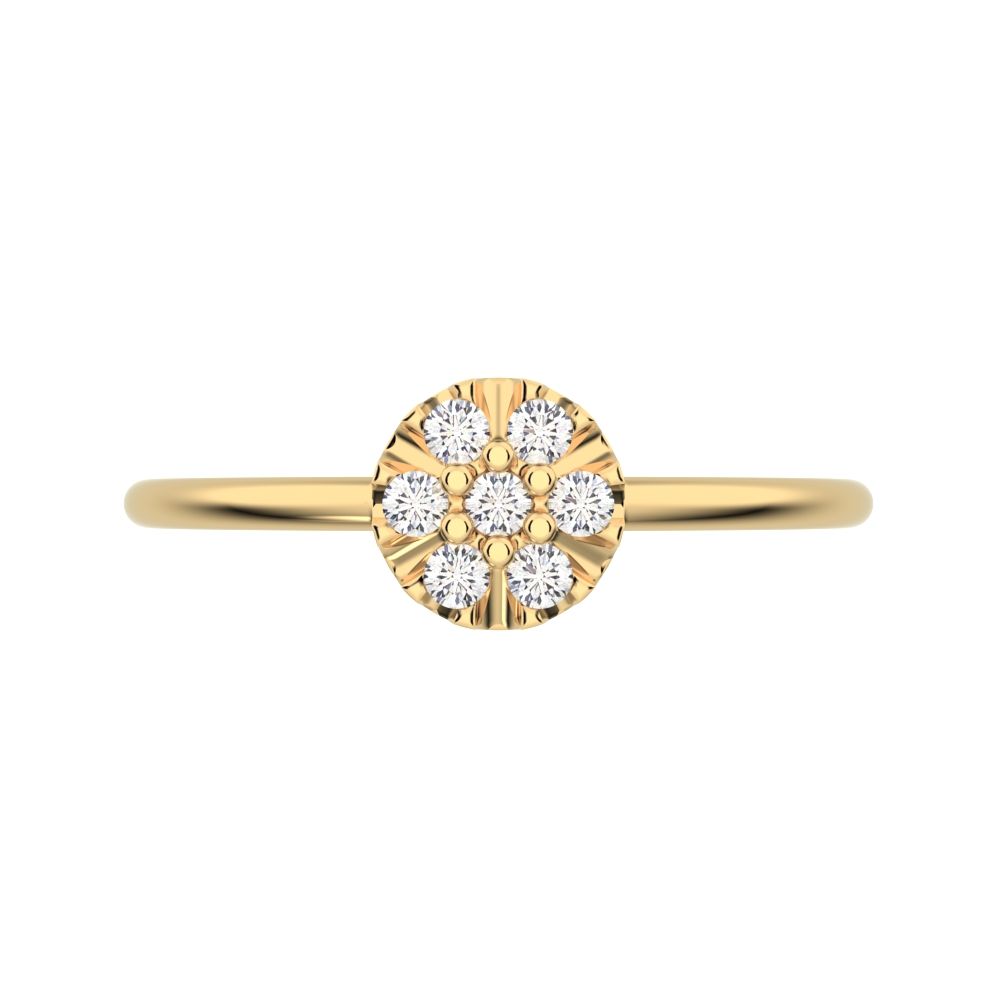 0.105 ct Round Cut Simulated Clear Diamond dainty Minimalist cluster Stackable circle light 14K / 18K Solid Yellow Gold everyday ring