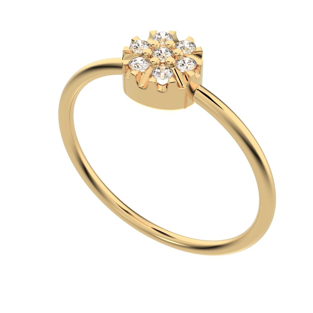 0.105 ct Round Cut Simulated Clear Diamond dainty Minimalist cluster Stackable circle light 14K / 18K Solid Yellow Gold everyday ring