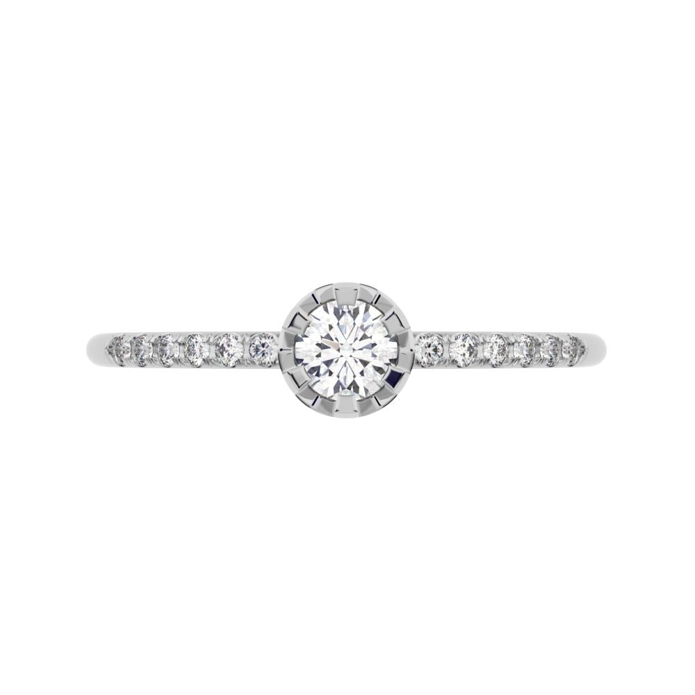 0.23 ct Round Cut Simulated Clear Diamond dainty Minimalist solitaire with accents halo Stackable 14K / 18K Solid White Gold everyday ring