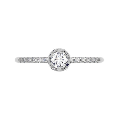 0.23 ct Round Cut Simulated Clear Diamond dainty Minimalist solitaire with accents halo Stackable 14K / 18K Solid White Gold everyday ring